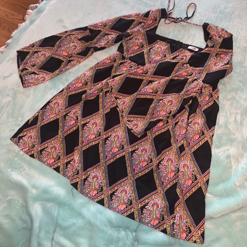 TOBI boho long bell sleeve dress with pattern M